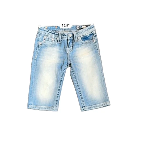 Miss Me Jeans Girls Light Wash Embellished Faded Bermuda Denim Shorts Si… - Picture 6 of 9